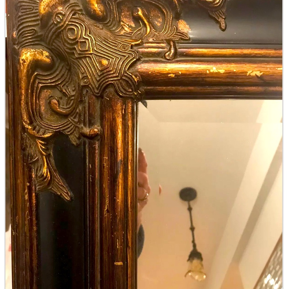Italian Rococo Rectangular Beveled 3/4” Mirror with Carved Gilt Frame 26”x 24”